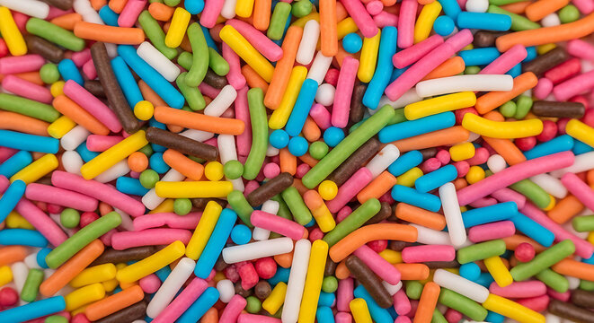 Colorful jimmies and nonpareils candy sprinkles close up on white background
