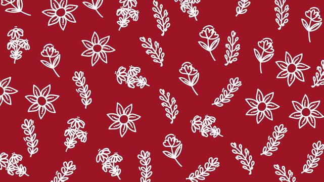 Seamless Hand Drawn Floral Pattern on Red Background Decorative Loop