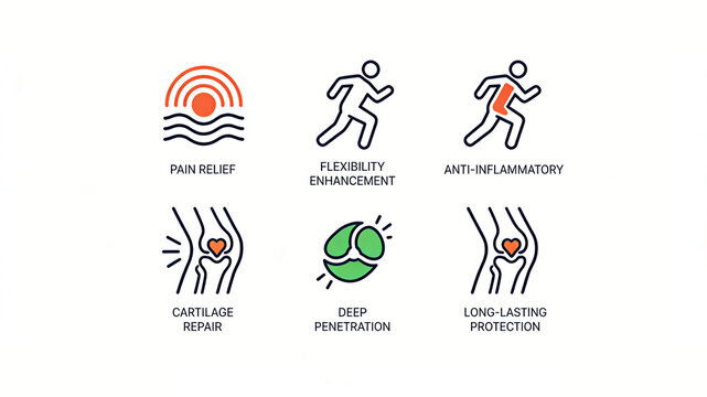 The deep penetration and long-lasting protection icon for relieving pain, toughening and repairing cartilage represents the concept of deep repair for joint products
