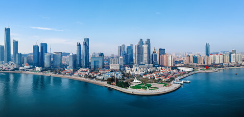 Fototapeta premium Aerial View of Modern City Skyline and Waterfront