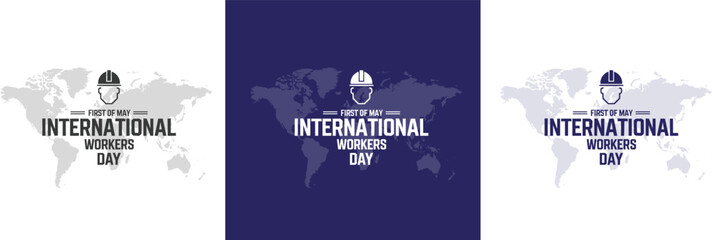 Fototapeta premium International workers day may first grey modern banner, sign, card, design, concept with black text and construction worker icon on a light background