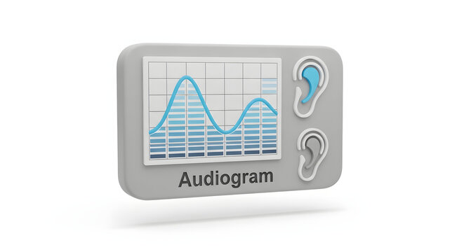 Medical device for hearing testing with audiogram results display, audiogram test, hearing aid - Generative AI.