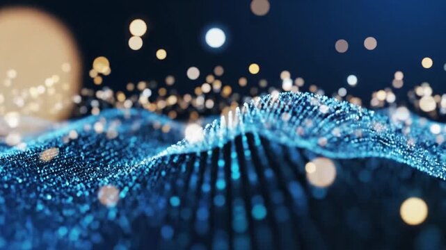 Abstract digital wave with glowing particles.