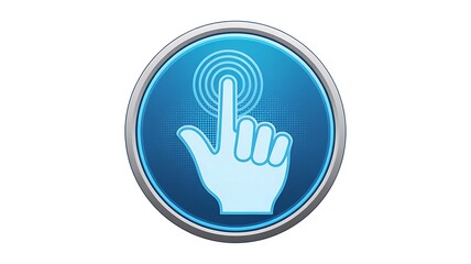 Obraz premium Blue finger pointing icon with signal waves