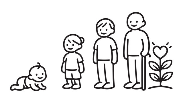 Vector illustration of a family across four generations with a plant