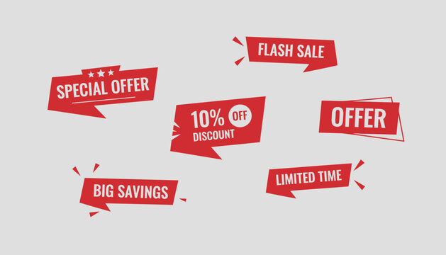 Collection of red banner sale labels.