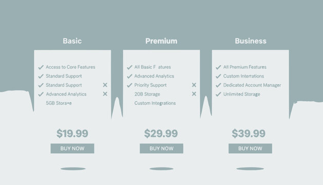 Pricing plans comparison chart template.
