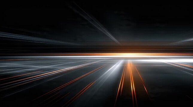 Abstract, dynamic visual with streaks of light in grayscale, orange, and white.  The background darkens upwards, creating a sense of depth and speed