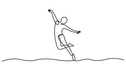 Fototapeta premium Continuous line drawing, minimalist dancer, one line art, jumping figure