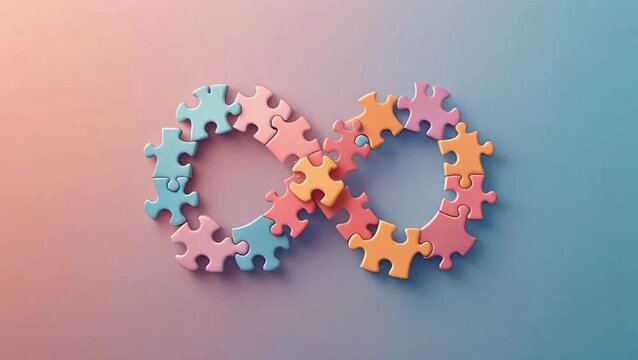 Interlocking puzzle pieces forming an infinity symbol, representing endless possibilities and interconnectedness in a conceptual design