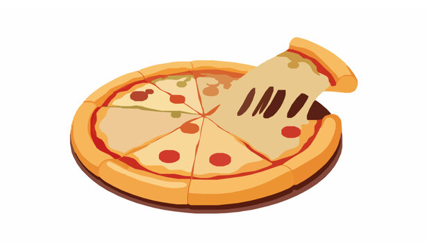 Pizza slice pull with melted cheese stretch dynamic vector illustration of classic italian food isolated on white