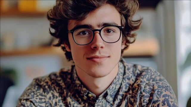 Smiling male with glasses and a patterned shirt