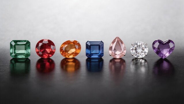 Colorful gemstones in a row
