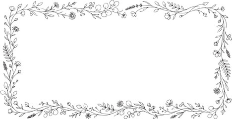 Elegant Floral Corner Border with Minimal Line Art Leaves and Decorative Elements Design