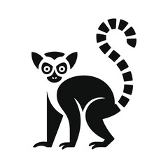 Vector of a lemur with a striped tail sitting with alert eyes in design © Shil
