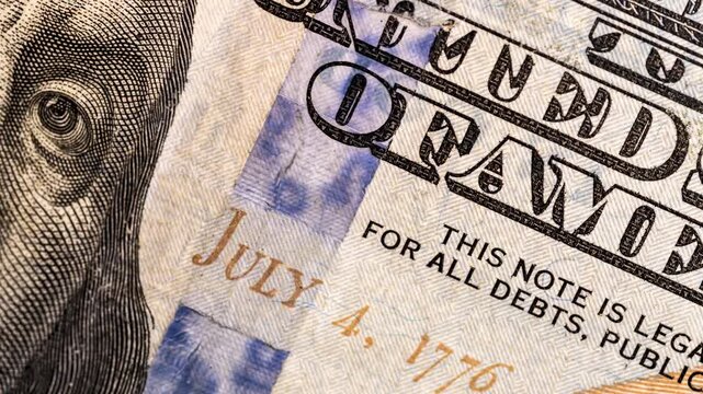 Close-Up Details on Different U.S. Dollar Bills, Stop-Motion Zoom. Wealthy U.S. Business Economy. Looped Video.
