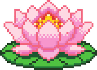 Fototapeta premium Pixel Art Lotus Flower Icon, Pink Water Lily Pixel Illustration
