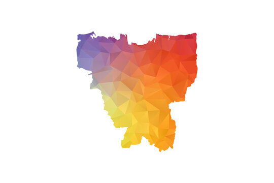 Jakarta Map - Polygon Style Vector Illustration in Rainbow Gradient, Low Poly Multicolor Geometric Design, Isolated on White Background, Suitable for Reports, and Creative Projects.