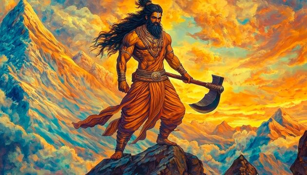 The scene captures the essence of Parshuram's divine power and valor.