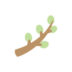 Obraz premium Minimalist illustration of a brown branch with green leaves on a white background, featuring a simple floral stem graphic.