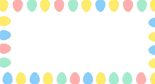 Easter egg border with pastel colored eggs in a playful pattern across white background great for spring celebrations and festive designs invitations or banners