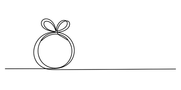 Minimalist continuous line drawing of a simple gift box with a bow on a clean white background Vector, illustration