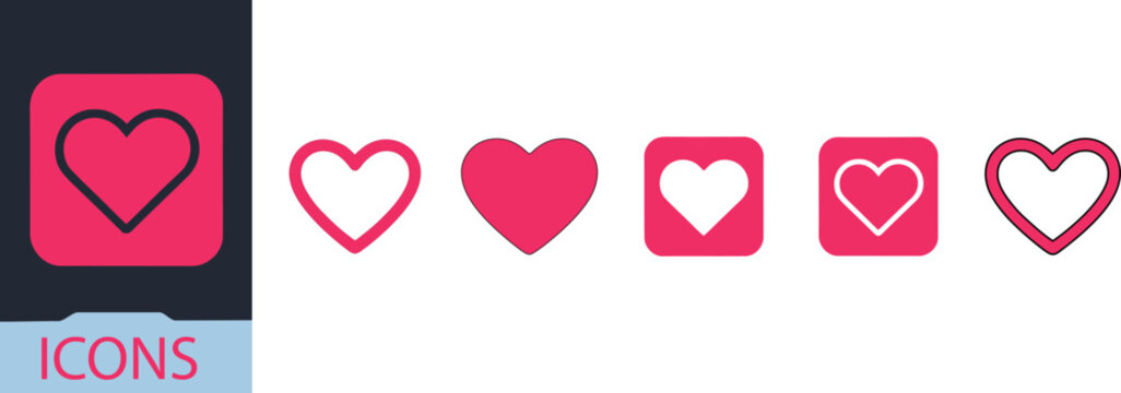 heart icon set for love, a minimal pink vector, romantic-like UI symbols