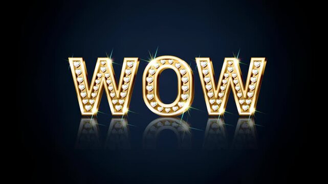 Word WOW in gold letters with diamonds in the shape of a heart. Each letter glows with bright sparkles.