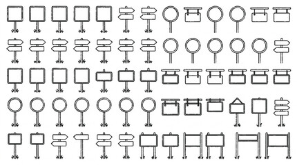 Obraz premium Collection of empty roadside sign templates in black and white for design and informational purposes on transportation infrastructure