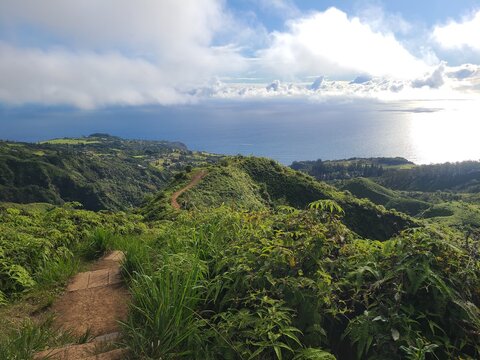 The Waihee Ridge trail overlooking the Pacific Ocean in Maui, Hawaii