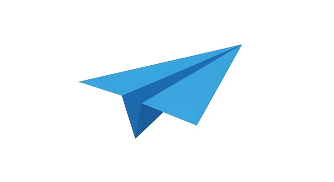 A simple origami paper airplane flying isolated on a white background