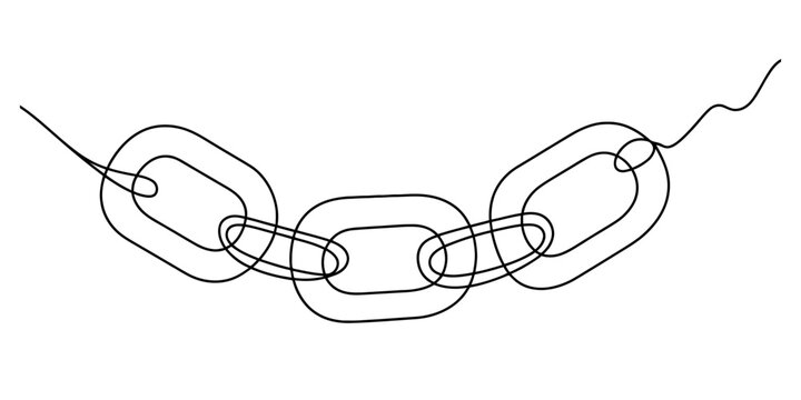 A minimalist single line drawing of three interconnected chain links on a plain white background Vector, illustration