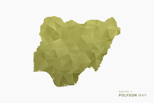 Nigeria polygon map vector illustration in low poly geometric style, soft pastel colors with Olive green, clean silhouette on solid background, ideal for infographic.