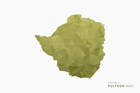 Zimbabwe polygon map vector illustration in low poly geometric style, soft pastel colors with Olive green, clean silhouette on solid background, ideal for infographic.