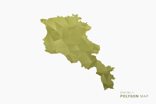 Armenia polygon map vector illustration in low poly geometric style, soft pastel colors with Olive green, clean silhouette on solid background, ideal for infographic.
