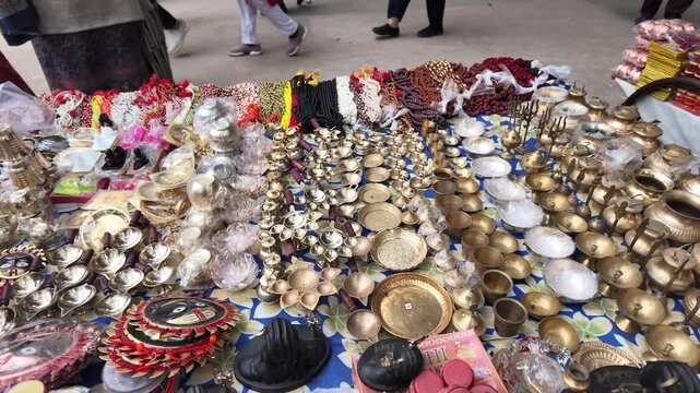 Religious Items for Sale at Street Market Stall in India