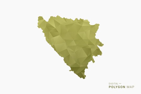 Bosnia and Herzegovina polygon map vector illustration in low poly geometric style, soft pastel colors with Olive green, clean silhouette on solid background, ideal for infographic.