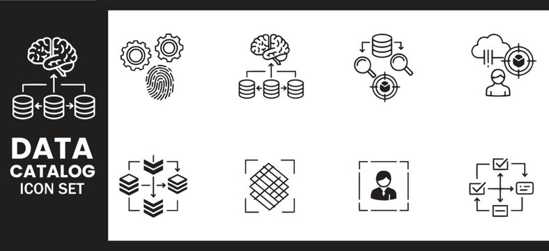 Data Catalog Strategic Cloud Database and Biometric System Architecture Icon Set