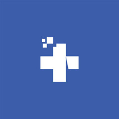 Fototapeta premium Digital health care logo with a plus sign on a blue background.