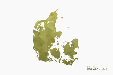 Denmark polygon map vector illustration in low poly geometric style, soft pastel colors with Olive green, clean silhouette on solid background, ideal for infographic. © Whatever