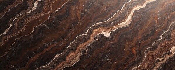 Obraz premium Dark brown marble texture with white veins. Natural stone pattern with swirling lines. Suitable for luxury interior design backdrops, elegant backgrounds, and elegant wall decor.