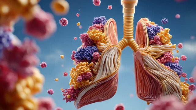 Lungs Anatomy: Detailed medical illustration of human lungs highlighting intricate structures, capturing the essence of human anatomy