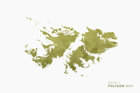 Falkland Islands polygon map vector illustration in low poly geometric style, soft pastel colors with Olive green, clean silhouette on solid background, ideal for infographic.
