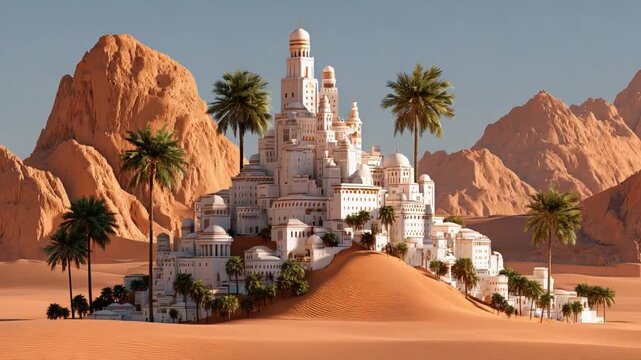 Desert Oasis: A stunning display of an ancient city amidst an arid desert landscape, a testament to human ingenuity and the allure of hidden sanctuaries.