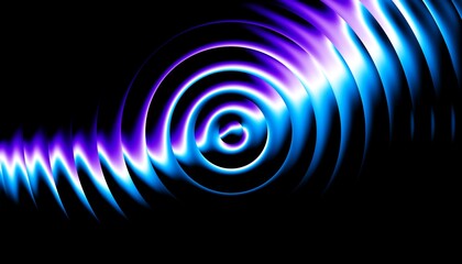 Circle Lines with Abstract Rings, Ripple. 3D Minimal Modern Background. Abstract Signal Radar. Circular ribbed glass effect on black background