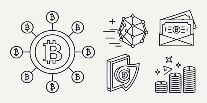 Bitcoin and cryptocurrency and symbols blockchain finance money