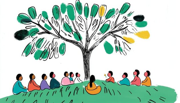 Representation of community unity on National Panchayati Raj Day.