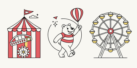 Whimsical carnival with bear and Ferris wheel tent hot air balloon © Abu