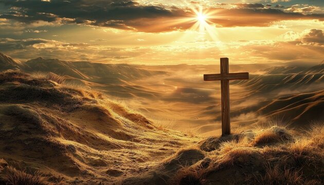 Symbolic portrayal of the cross on a hill for Good Friday.