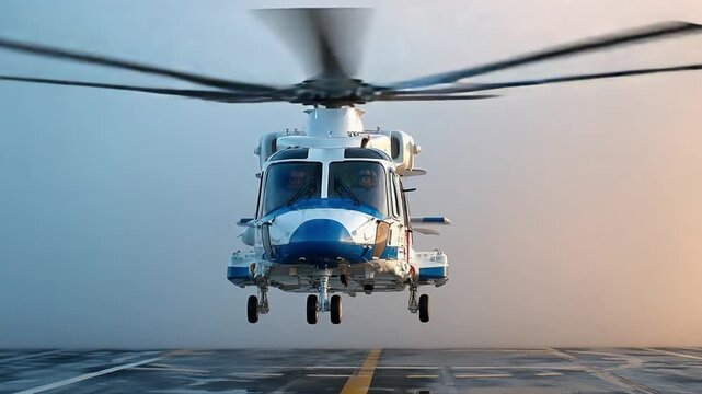 Soaring High: A sleek helicopter ascends gracefully, showcasing its impressive design and power against a vibrant sky. 